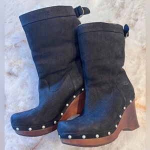 UGG Black and Brown Heeled Wedge Boots for Women SIZE 9